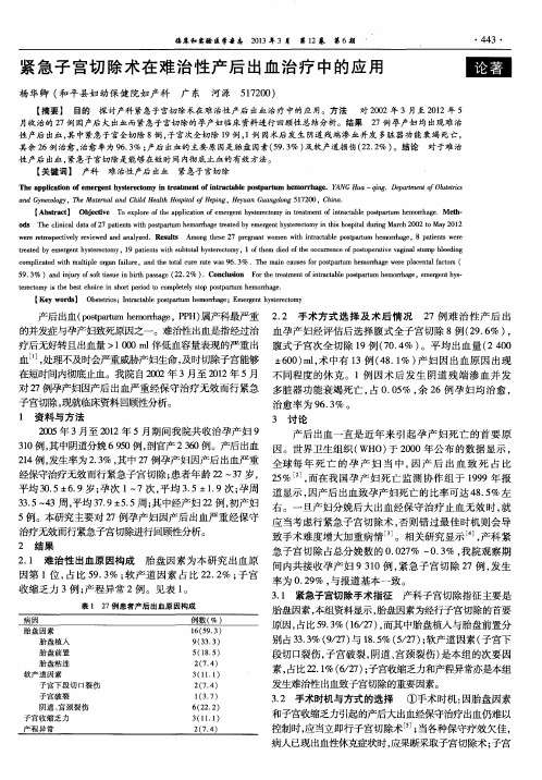 紧急子宫切除术在难治性产后出血治疗中的应用