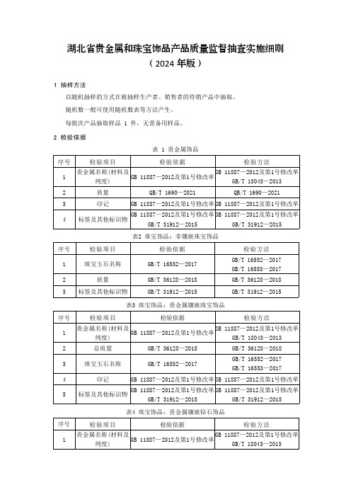 贵金属和珠宝饰品产品质量监督抽查实施细则