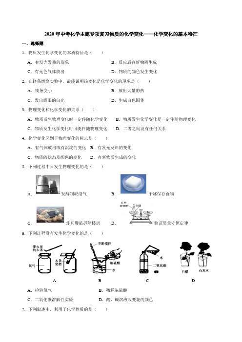 物质的化学变化——化学变化的基本特征-2020年中考化学专项复习练习