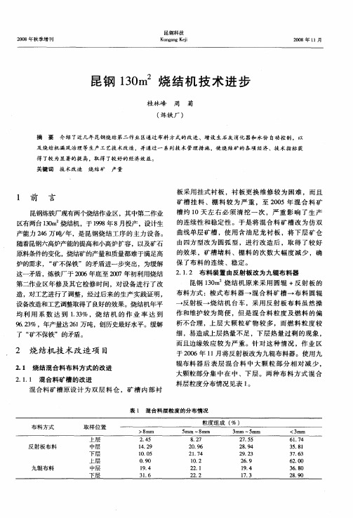 昆钢130m 2烧结机技术进步