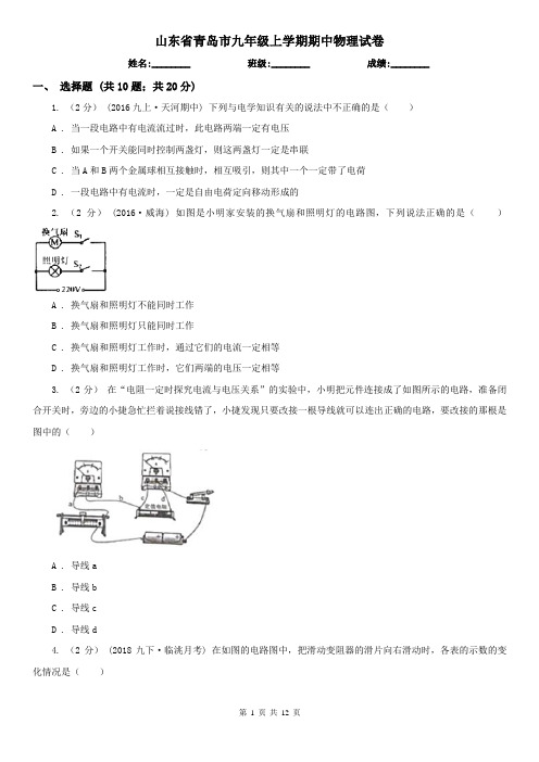 山东省青岛市九年级上学期期中物理试卷