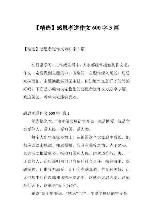 【精选】感恩孝道作文600字3篇