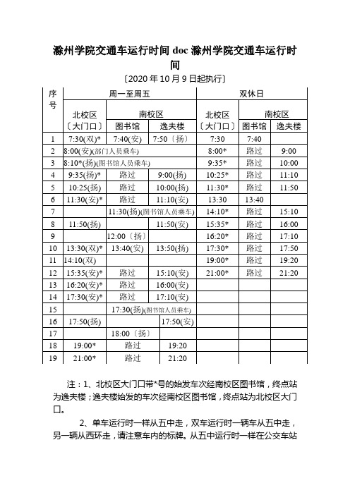 滁州学院交通车运行时间doc滁州学院交通车运行时间