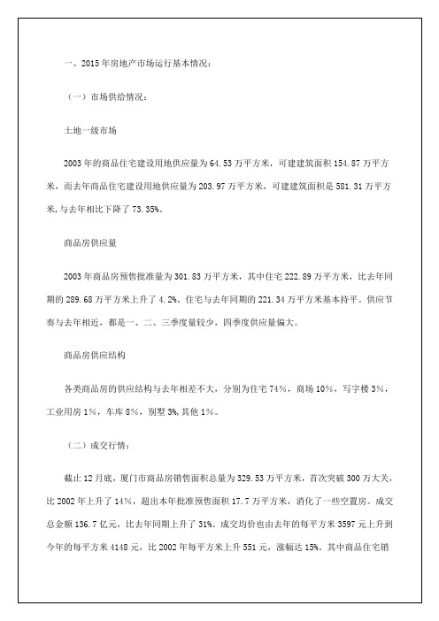 厦门房地产市场形势分析报告