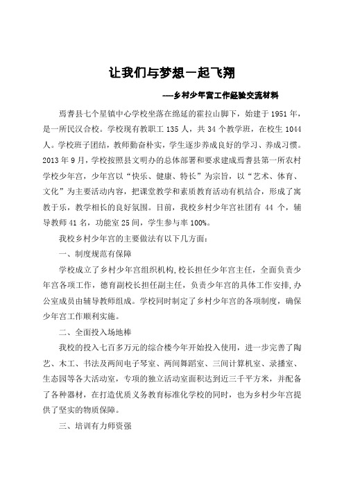 让我们与梦想一起飞翔 ----乡村少年宫工作经验交流材料