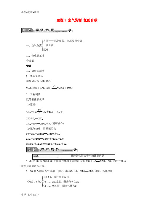 教育最新2017_2018学年高中化学主题1空气资源氨的合成复习学案鲁科版选修2