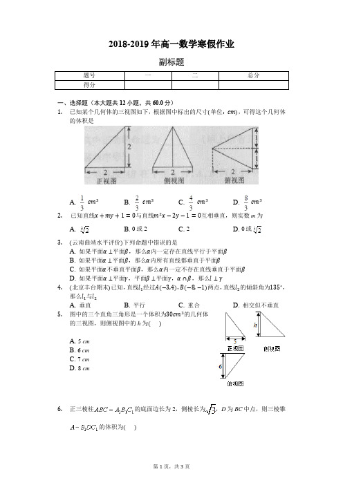 2018-2019年高一数学寒假作业(学生用卷 )