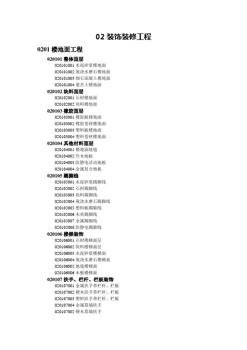 清单编码汇总