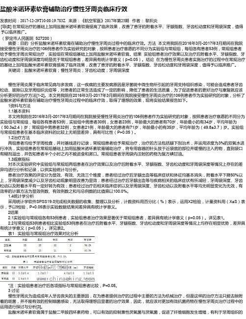 盐酸米诺环素软膏辅助治疗慢性牙周炎临床疗效