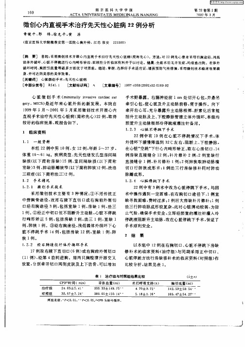 微创心内直视手术治疗先天性心脏病22例分析