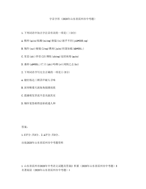 字音字形(2020年山东省滨州市中考题)