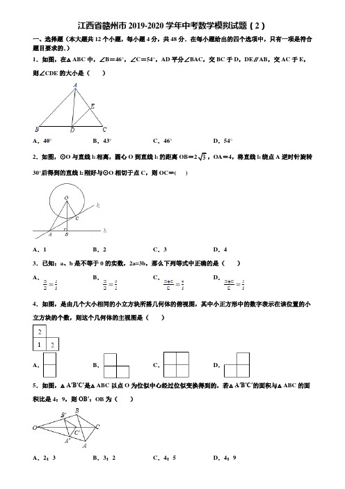 江西省赣州市2019-2020学年中考数学模拟试题(2)含解析