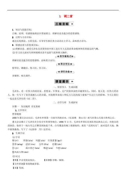 九年级语文上册第1单元1词二首 省优获奖教案语文版8