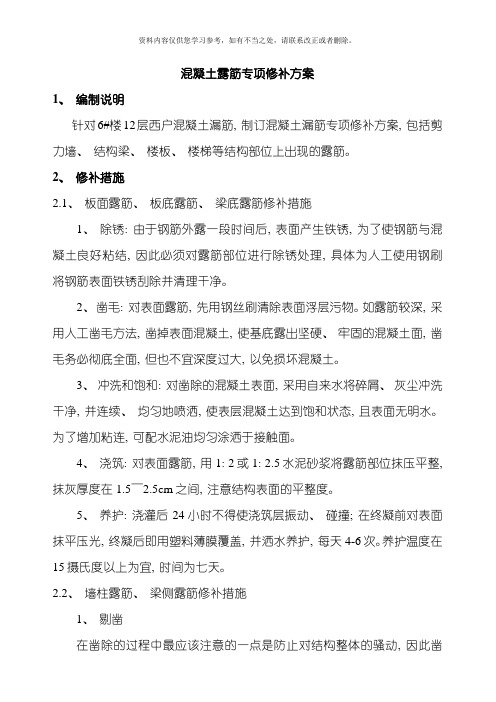 新版混凝土结构露筋专项修补方案样本