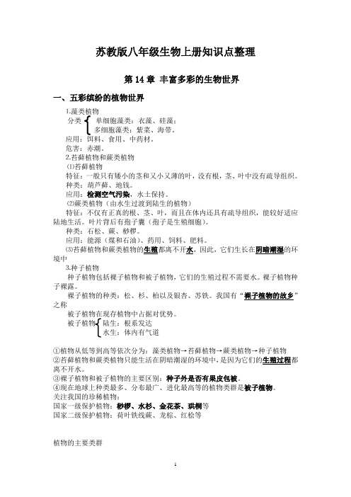 苏教版八年级生物上册知识点整理