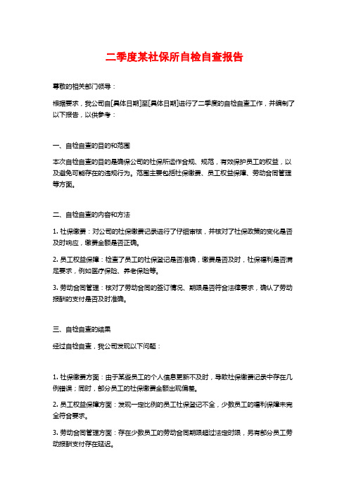 二季度某社保所自检自查报告