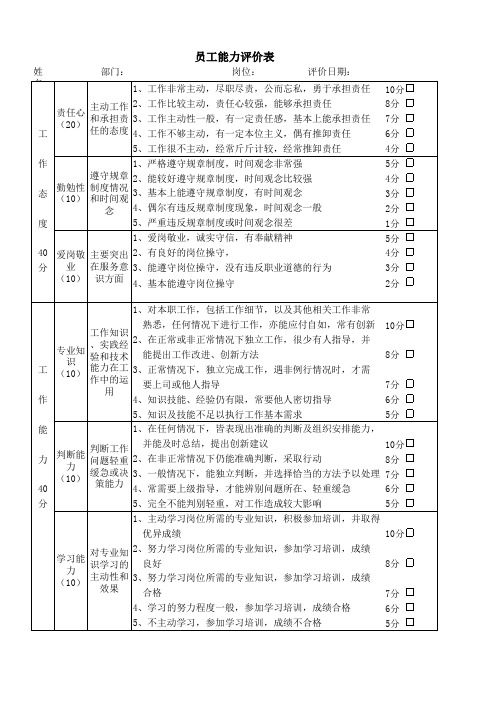 员工能力评价表