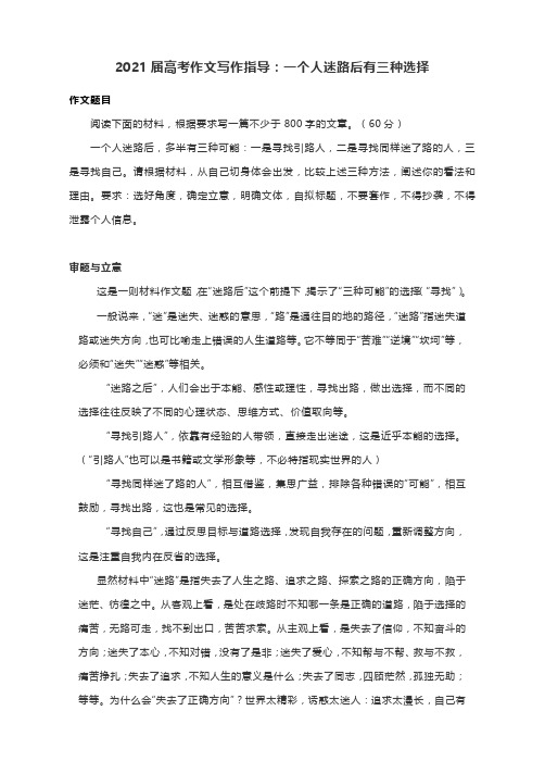 2021届高考作文写作指导：一个人迷路后有三种选择(附文题详解及范文细评)