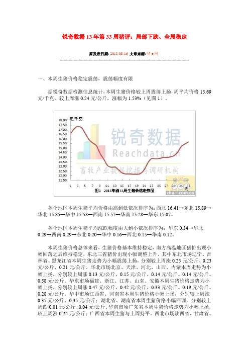 锐奇数据13年第33周猪评：局部下跌、全局稳定