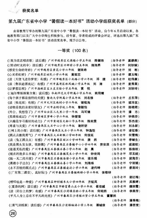 获奖名单