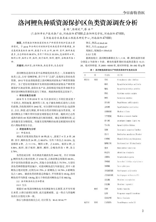 洛河鲤鱼种质资源保护区鱼类资源调查分析