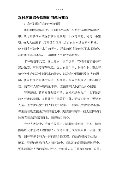 农村河道综合治理的问题与建议-2019年文档