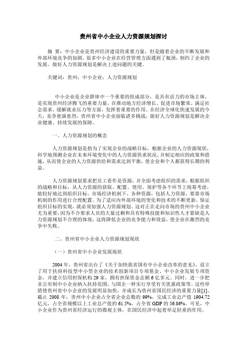 贵州省中小企业人力资源规划探讨