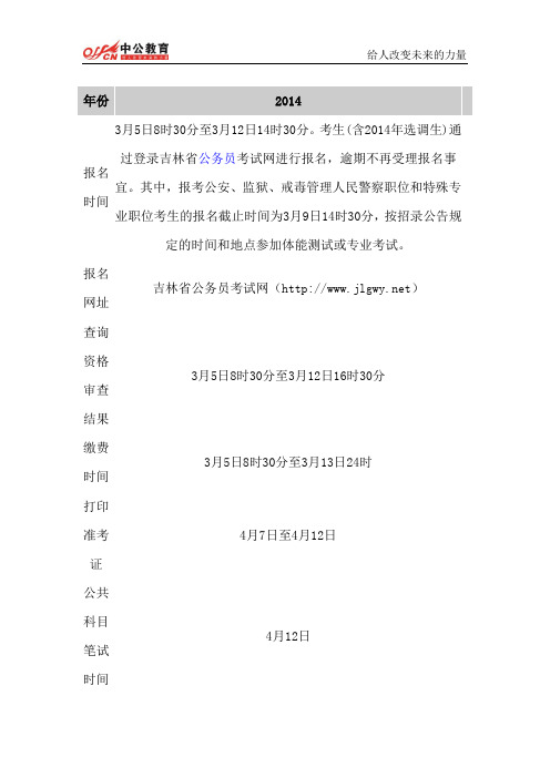 2014年吉林省公务员考试时间安排表
