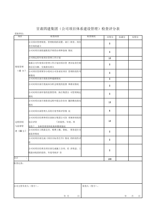 项目管理检查评分表(2016)