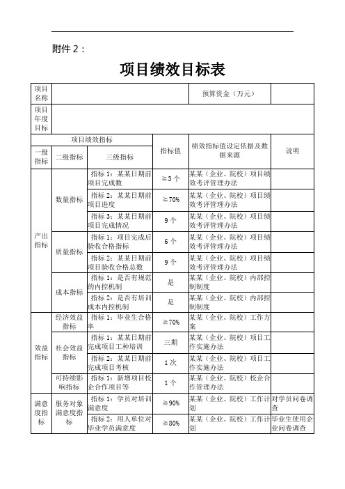 项目绩效目标表