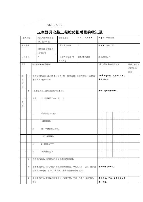 卫生器具安装检验批SN352