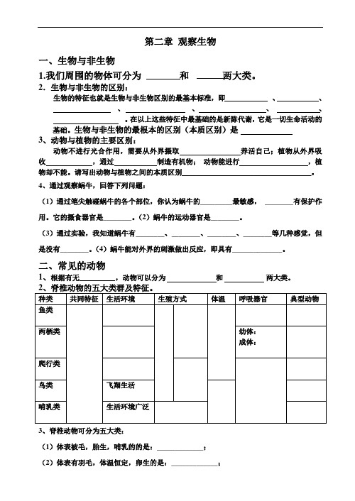 浙教版科学七年级上第二章观察生物复习资料