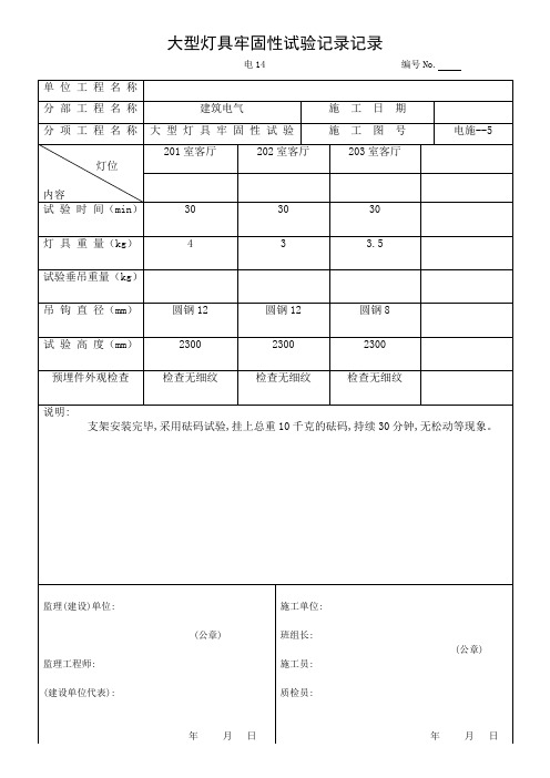 大型灯具牢固性试验记录记录