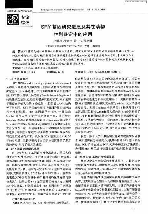 SRY基因研究进展及其在动物性别鉴定中的应用