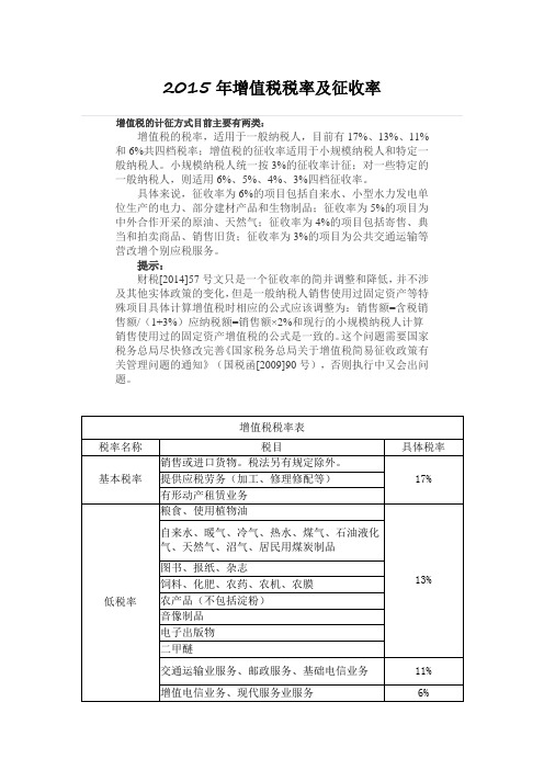 2015年增值税税率及征收率