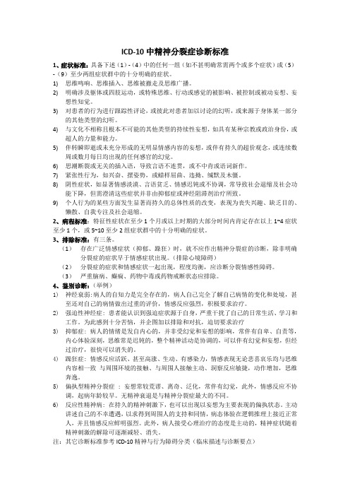 ICD-10精神分裂症诊断标准