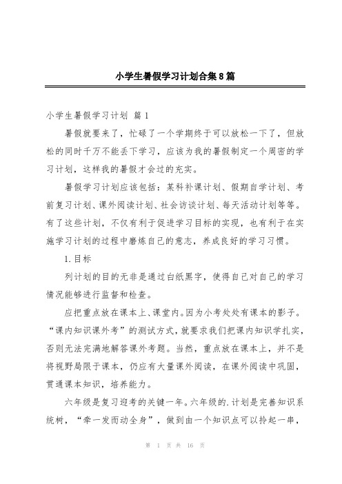 小学生暑假学习计划合集8篇