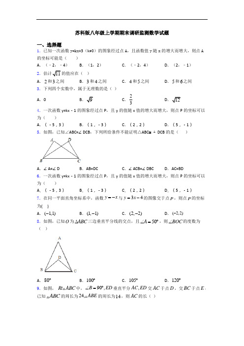 苏科版八年级上学期期末调研监测数学试题