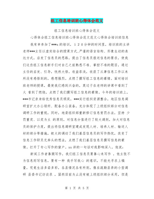 组工信息培训班心得体会范文