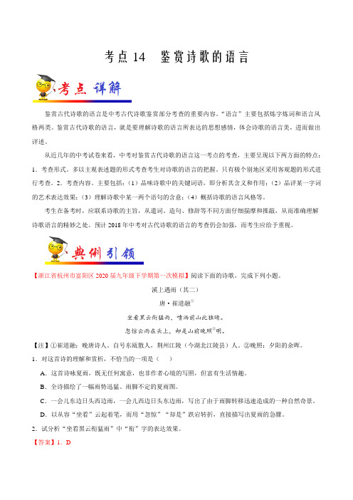 考点14 鉴赏诗歌的语言-备战2021年中考语文考点一遍过(浙江专用)