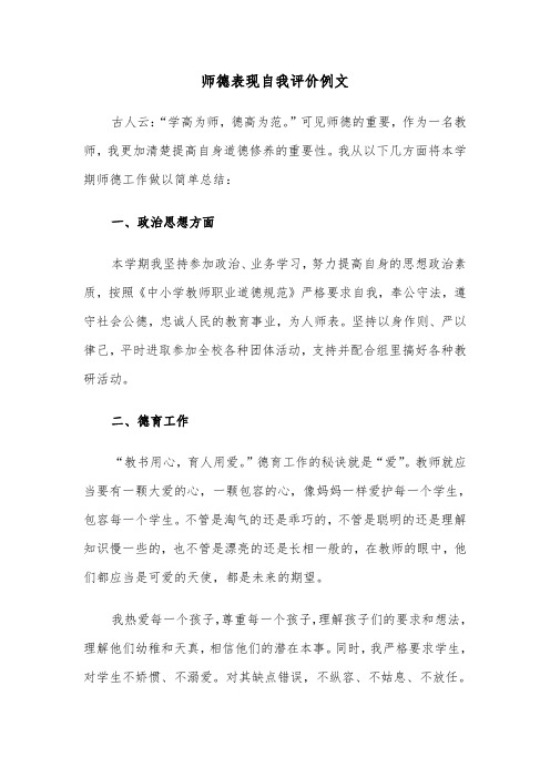 师德表现自我评价例文(6篇)