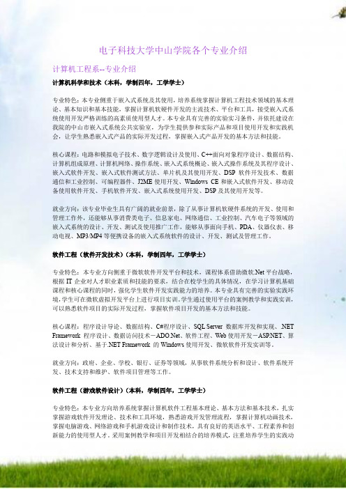 电子科技大学中山学院全院各专业介绍