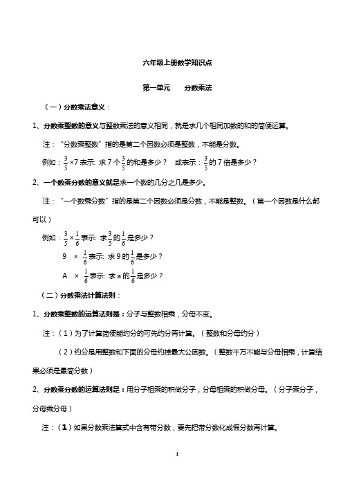 青岛版六年级数学上册知识点整理归纳