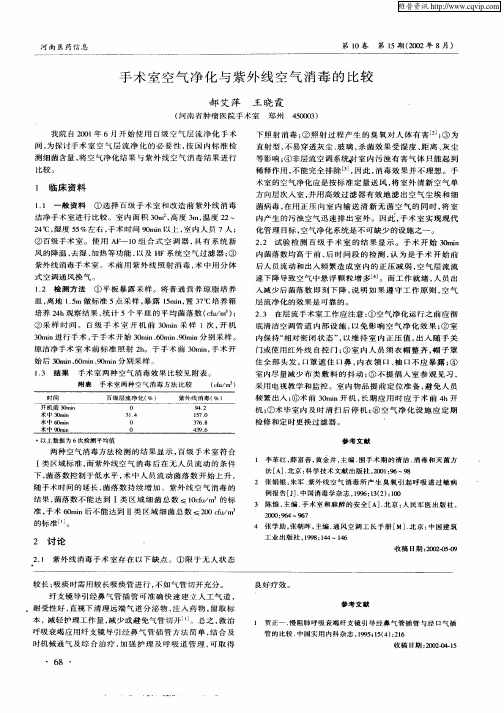 手术室空气净化与紫外线空气消毒的比较