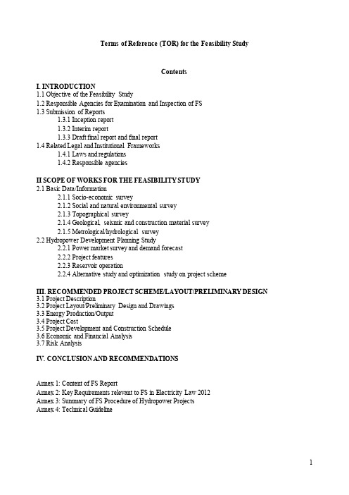 Terms of Reference (TOR) for the Feasibility Study