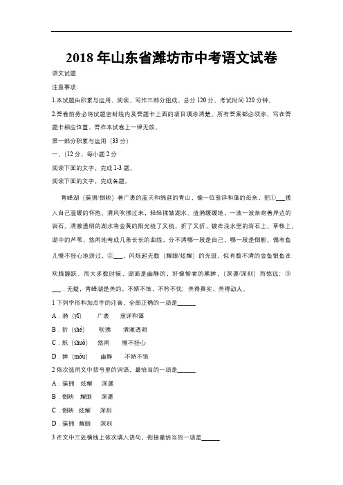 2018年山东省潍坊市中考语文试卷(解析版)