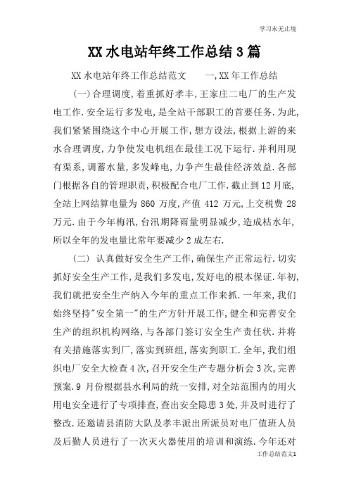水电站年终工作总括性结论及总结性报告3篇