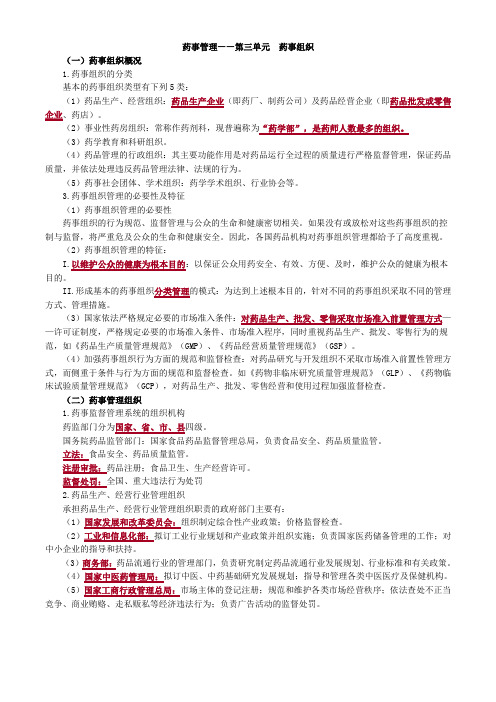 药事管理——第三单元 药事组织