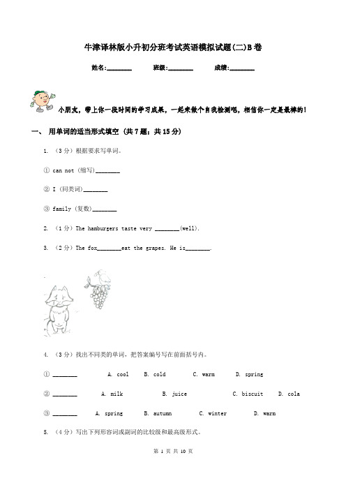 牛津译林版小升初分班考试英语模拟试题(二)B卷