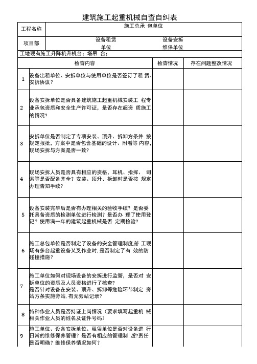 建筑施工起重机械自查自纠表